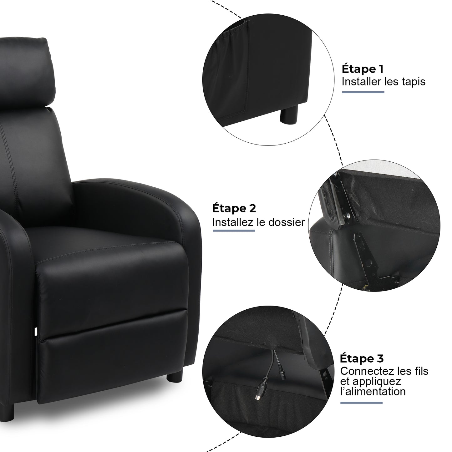 Electric Recliner with Massage and Heat, PU Leather Recliner Chair Sofa for Living Room Home Theater, Black
