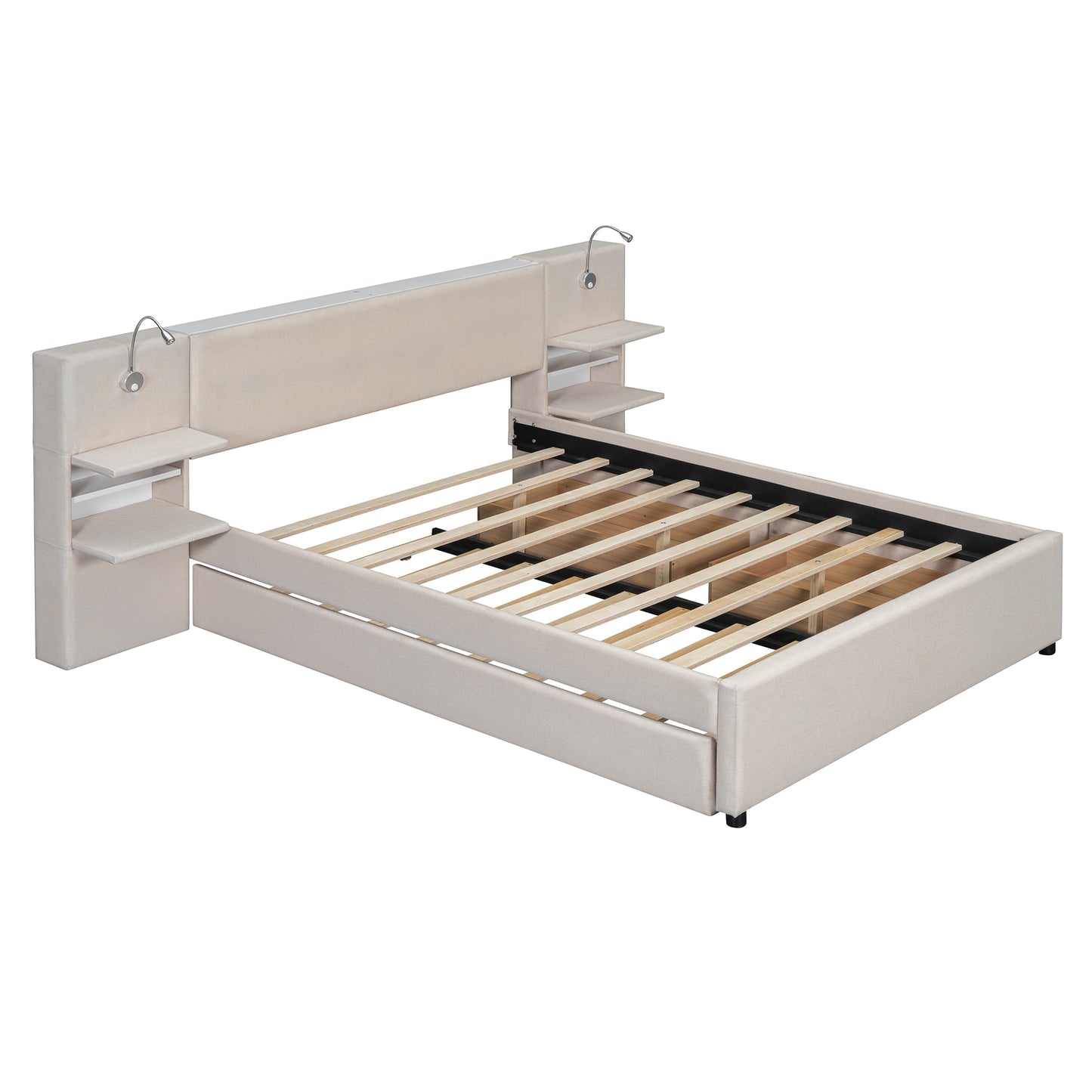 Full Size Velvet House Bed Wood Bed, Beige