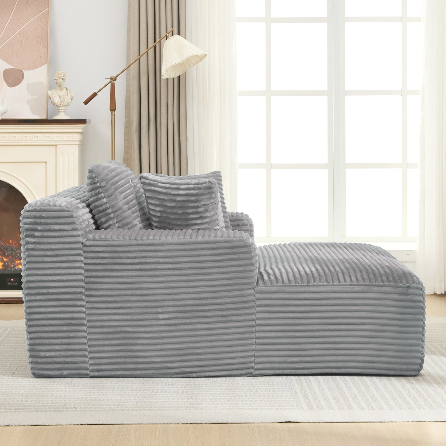 Full- compressed Chaise Lounge Sofa Bed 48.8" Upholstered Sofa Couch with Removable Pillows, Modern Sleeper Sofa for Living Room and Bedroom, Grey