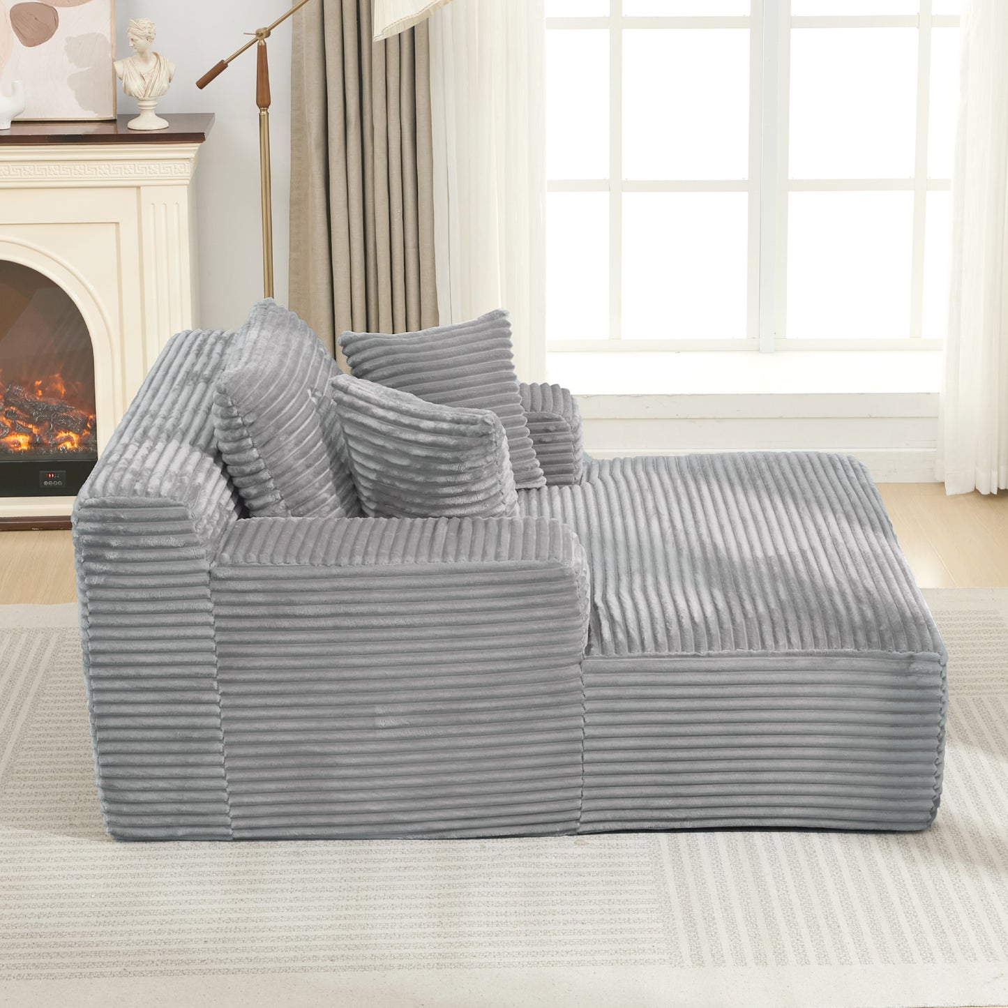 Full- compressed Chaise Lounge Sofa Bed 48.8" Upholstered Sofa Couch with Removable Pillows, Modern Sleeper Sofa for Living Room and Bedroom, Grey