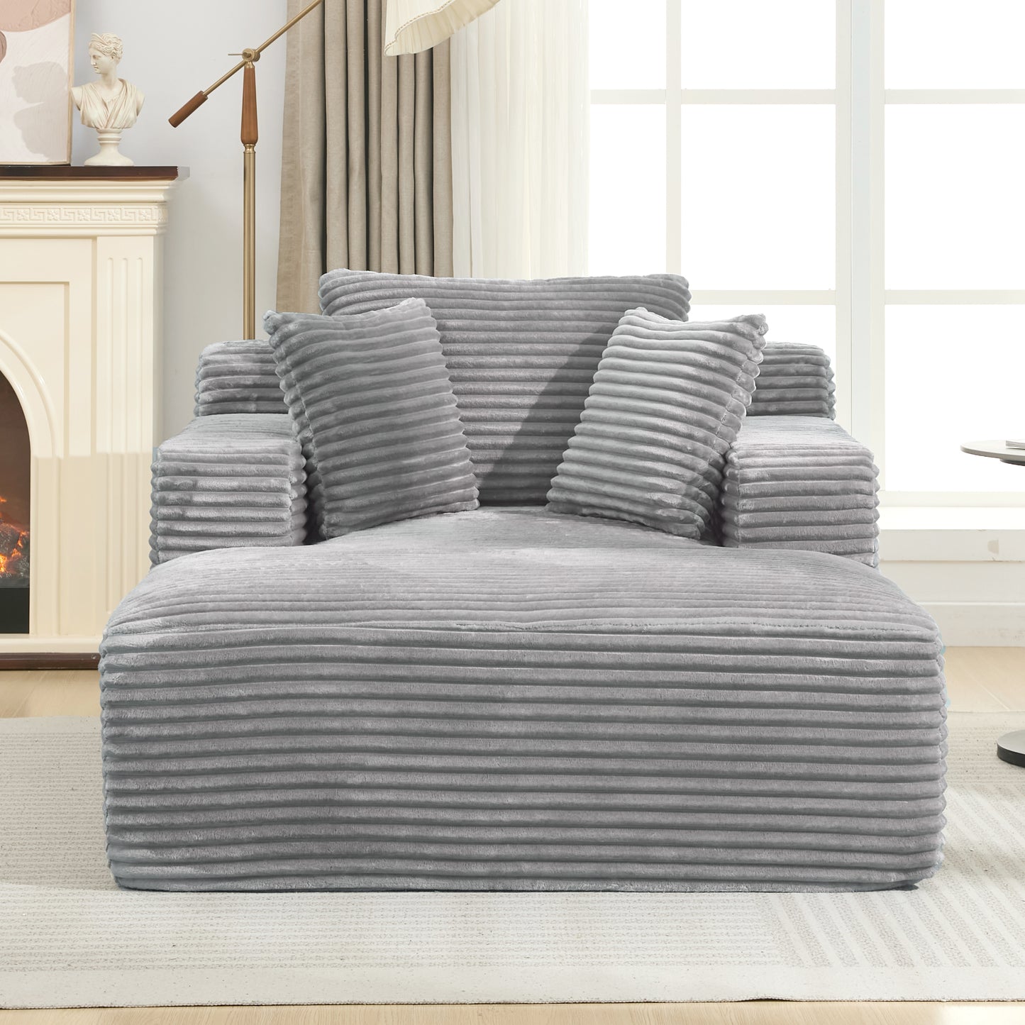 Full- compressed Chaise Lounge Sofa Bed 48.8" Upholstered Sofa Couch with Removable Pillows, Modern Sleeper Sofa for Living Room and Bedroom, Grey