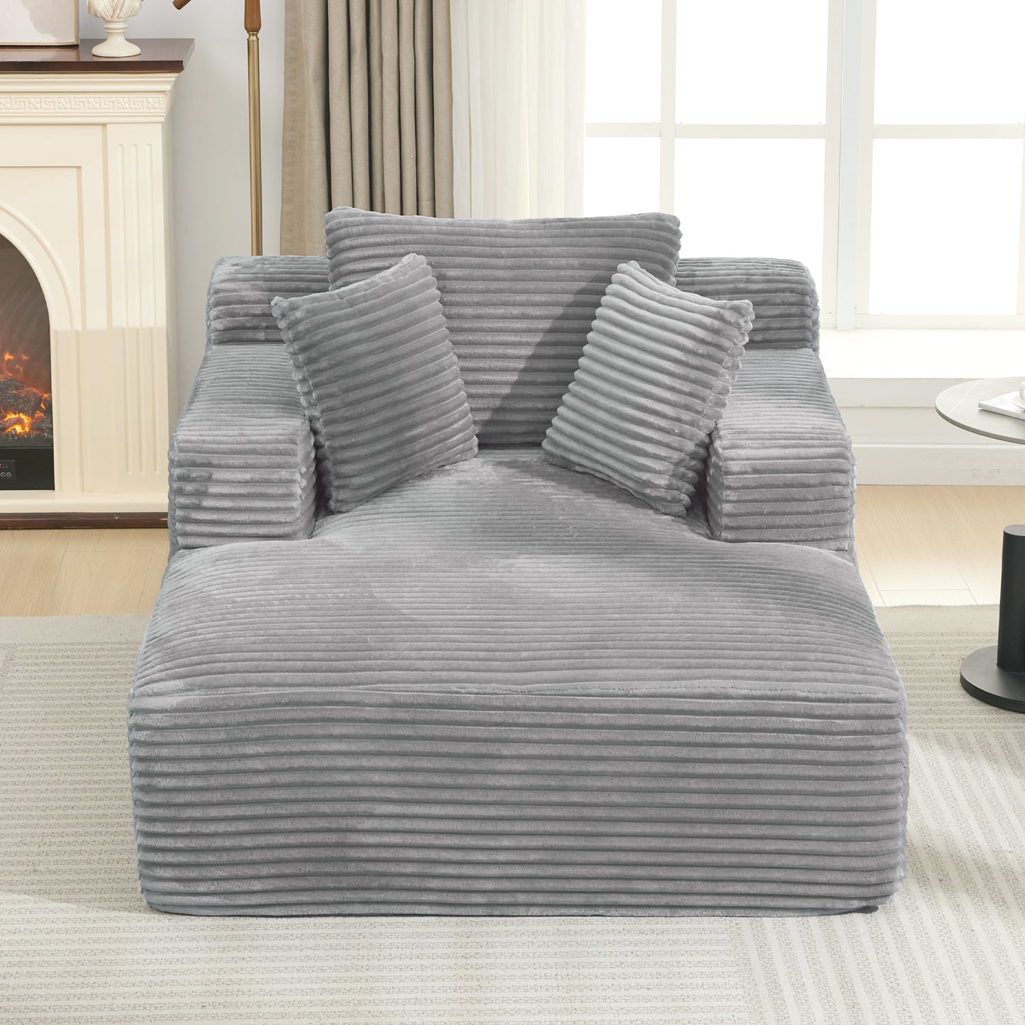 Full- compressed Chaise Lounge Sofa Bed 48.8" Upholstered Sofa Couch with Removable Pillows, Modern Sleeper Sofa for Living Room and Bedroom, Grey