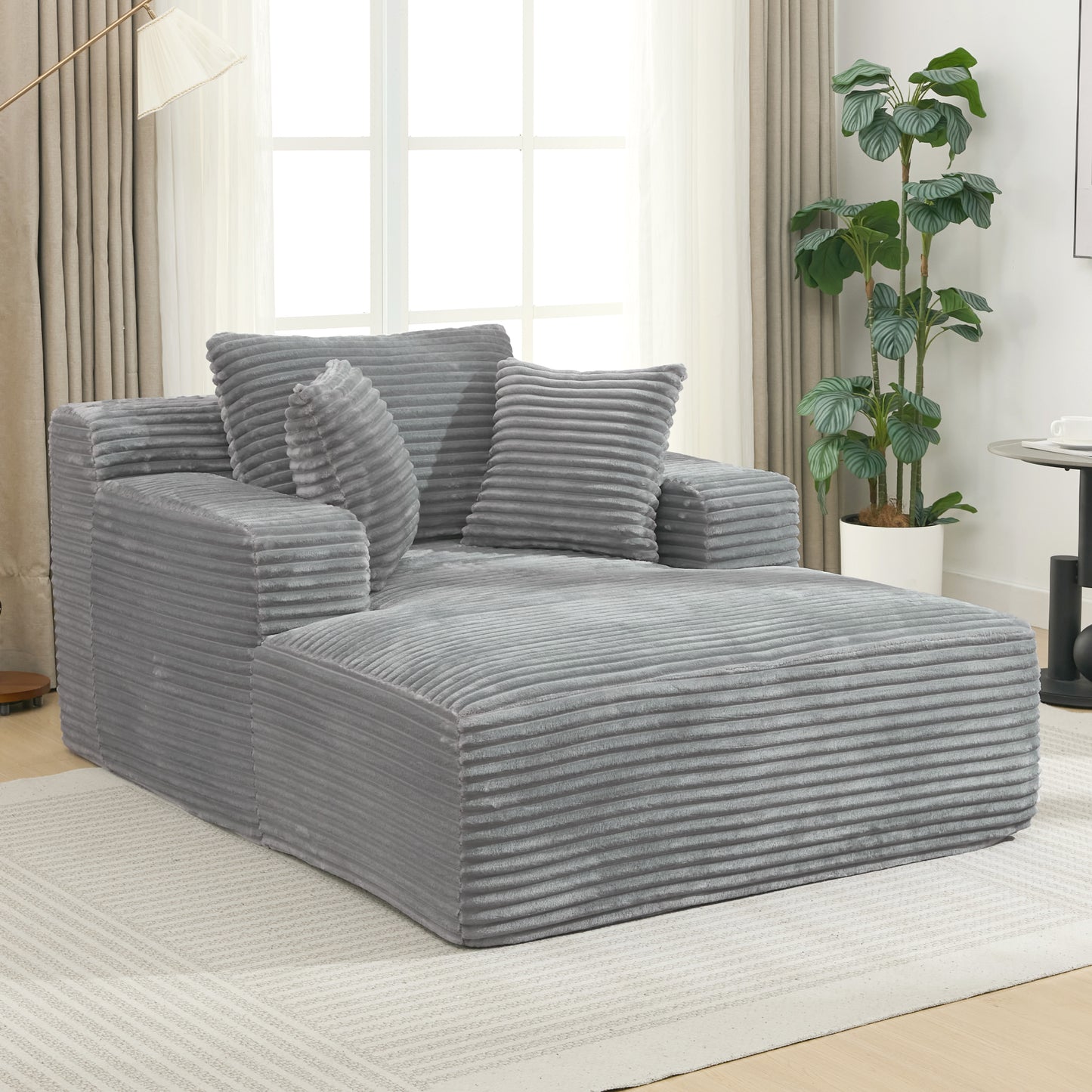 Full- compressed Chaise Lounge Sofa Bed 48.8" Upholstered Sofa Couch with Removable Pillows, Modern Sleeper Sofa for Living Room and Bedroom, Grey