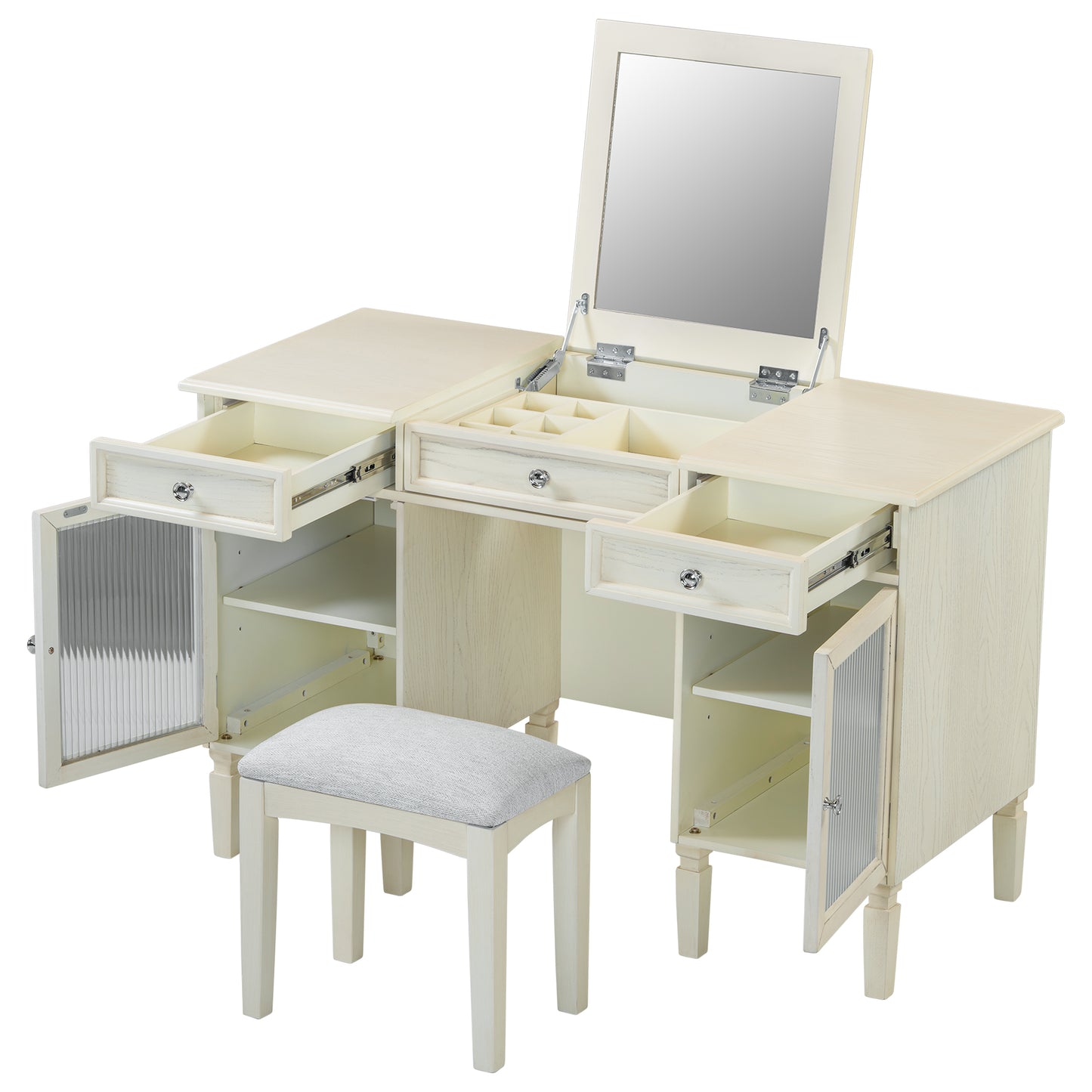 2-in-1 Vanity Desk with Flip-Top Mirror, Dressing Table Set with Drawer & Cabinet, Multi-Functional Computer Writing Desk for Study, Dressing Room, Bedroom, Living Room, White Oak
