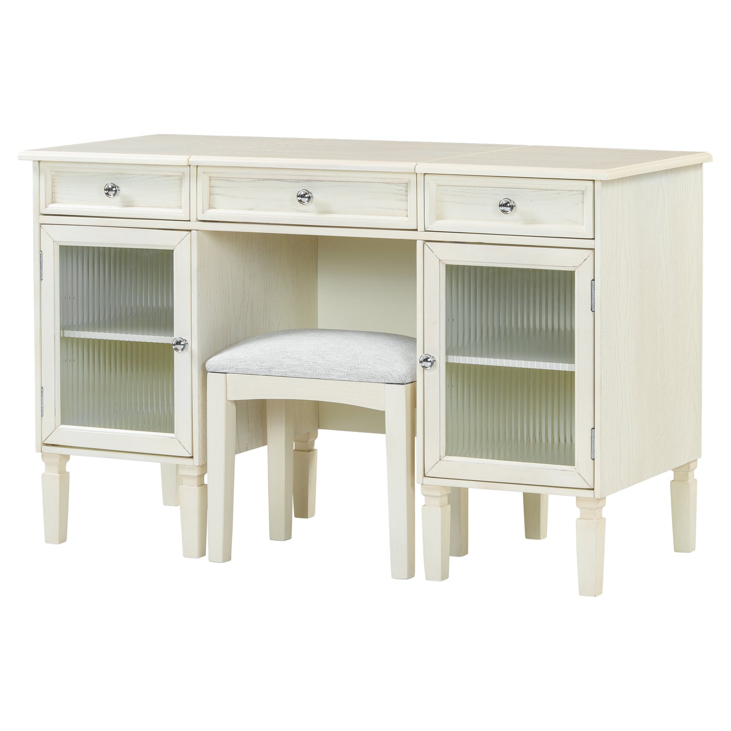2-in-1 Vanity Desk with Flip-Top Mirror, Dressing Table Set with Drawer & Cabinet, Multi-Functional Computer Writing Desk for Study, Dressing Room, Bedroom, Living Room, White Oak