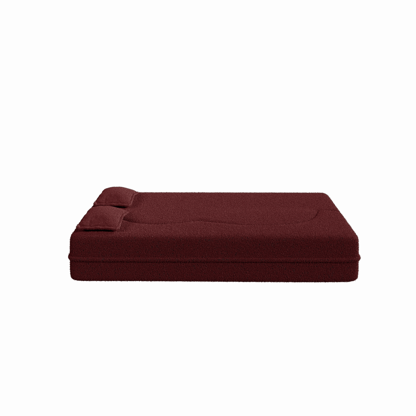 Modern Floor Sofa with 2 Pillows,Convertible Teddy Fabric Foam-Filled Sleeper Sofa Bed,15" Full Size Folding Mattress for Living Room,Guest Bed,no assembly required,Burgundy
