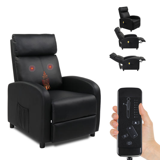 Electric Recliner with Massage and Heat, PU Leather Recliner Chair Sofa for Living Room Home Theater, Black